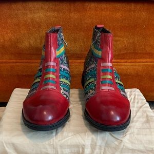 Socofy Printed and Striped Leather Boots